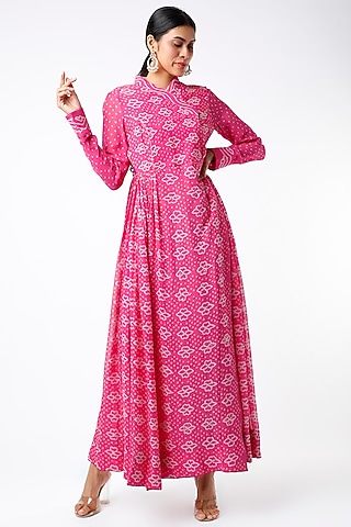 Pink Bandhani Printed Wrap Dress by Naina Jain